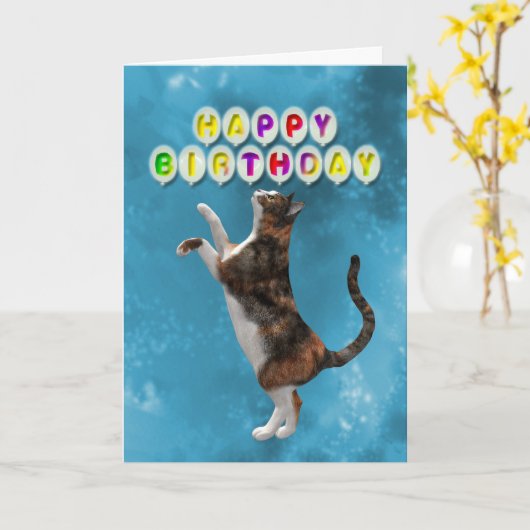 誕生日の猫のカード カード (黄色い花)