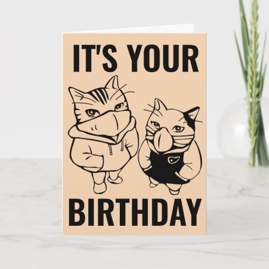 誕生日の猫 マスクをかぶった猫 ユーモアのカード カード (正面)