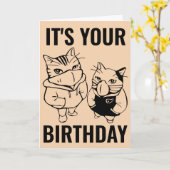 誕生日の猫 マスクをかぶった猫 ユーモアのカード カード (黄色い花)