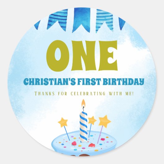 誕生日の男の子のケーキ1 ラウンドシール (正面)