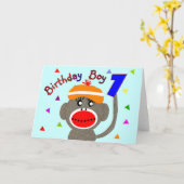 誕生日の男の子のソックス猿1歳 カード (黄色い花)