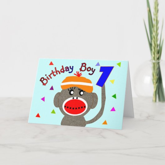 誕生日の男の子のソックス猿1歳 カード (正面)