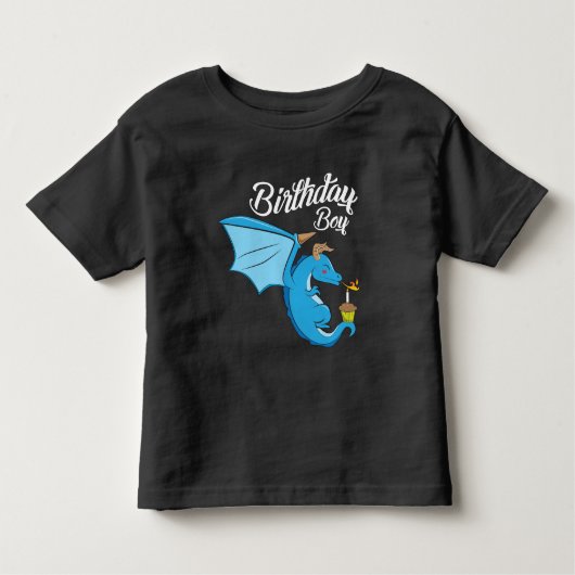 誕生日の男の子のドラゴンのギフトのカップケーキの蝋燭の火 トドラーTシャツ (正面)