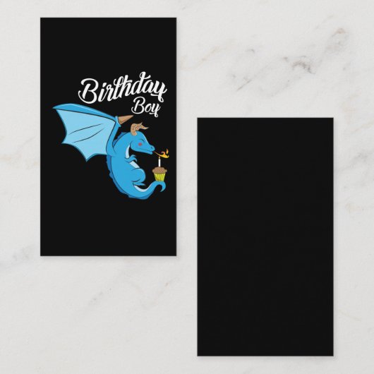 誕生日の男の子のドラゴンのギフトのカップケーキの蝋燭の火 名刺 (正面/裏面)
