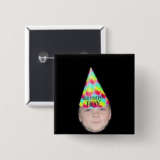誕生日の男の子のパーティーの帽子にあなたの写真を加えて下さい 缶バッジ (正面&裏面)
