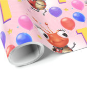 誕生日の男の子または女の子の年齢1のてんとう虫の包装紙 ラッピングペーパー (ロールコーナー)