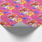 誕生日の男の子または女の子の年齢3のてんとう虫の包装紙 ラッピングペーパー (コーナー)