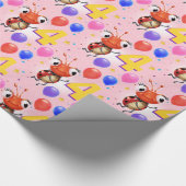 誕生日の男の子または女の子の年齢4のてんとう虫の包装紙 ラッピングペーパー (コーナー)