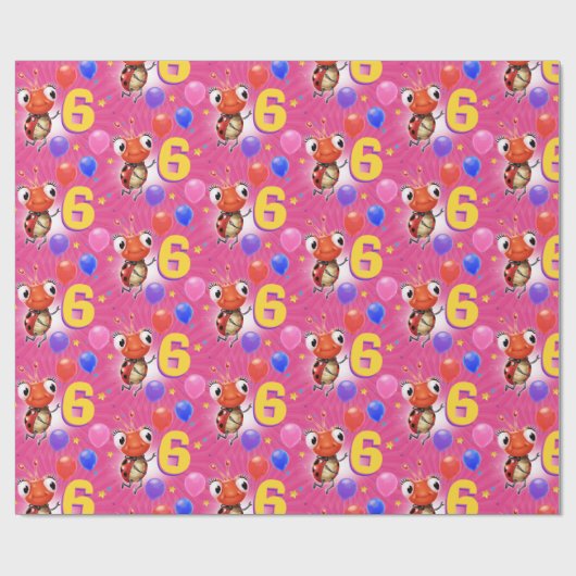 誕生日の男の子または女の子の年齢6のてんとう虫の包装紙 ラッピングペーパー (フラット)
