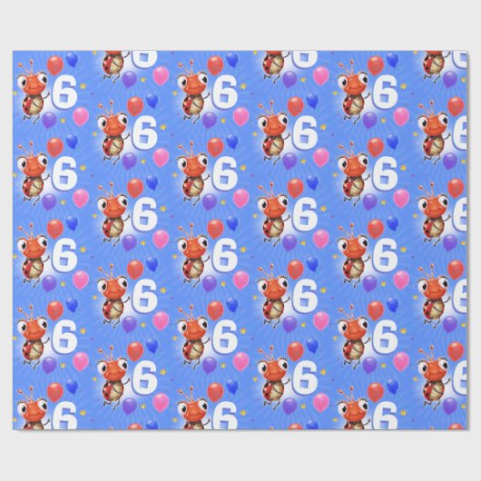 誕生日の男の子または女の子の年齢6のてんとう虫の包装紙 ラッピングペーパー (フラット)