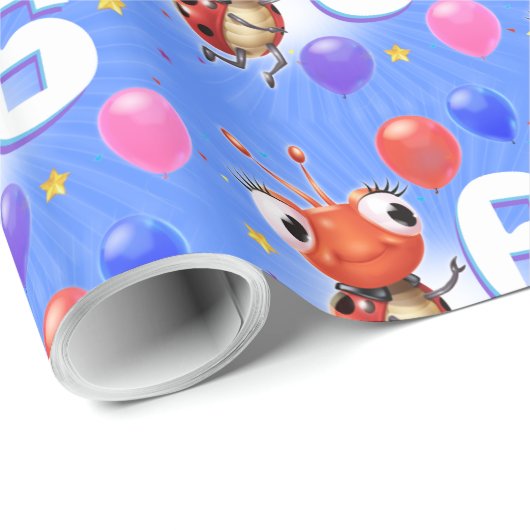 誕生日の男の子または女の子の年齢6のてんとう虫の包装紙 ラッピングペーパー (ロールコーナー)