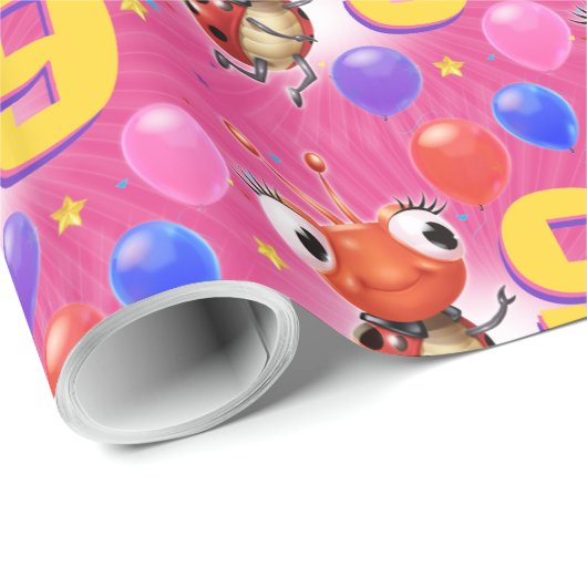 誕生日の男の子または女の子の年齢9のてんとう虫の包装紙 ラッピングペーパー (ロールコーナー)