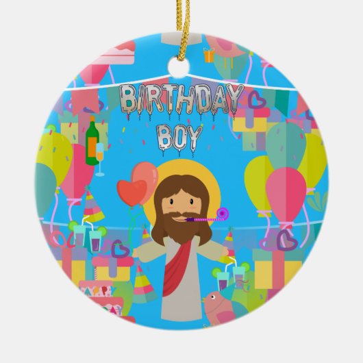 誕生日の男の子イエスクリスマス セラミックオーナメント (正面)