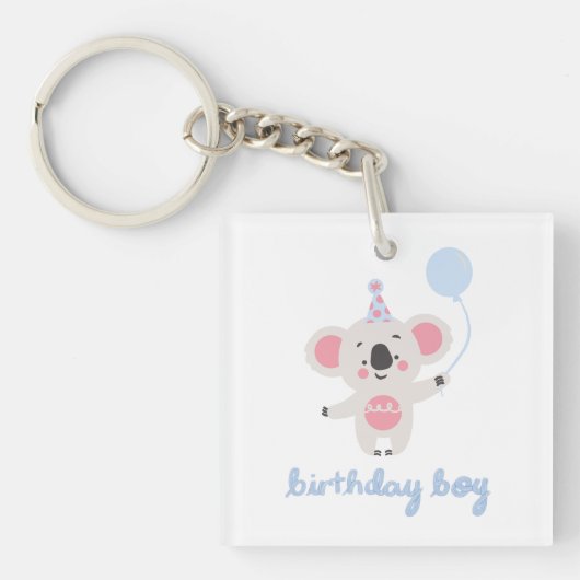 誕生日の男の子テディベア風船を持って キーホルダー (正面)