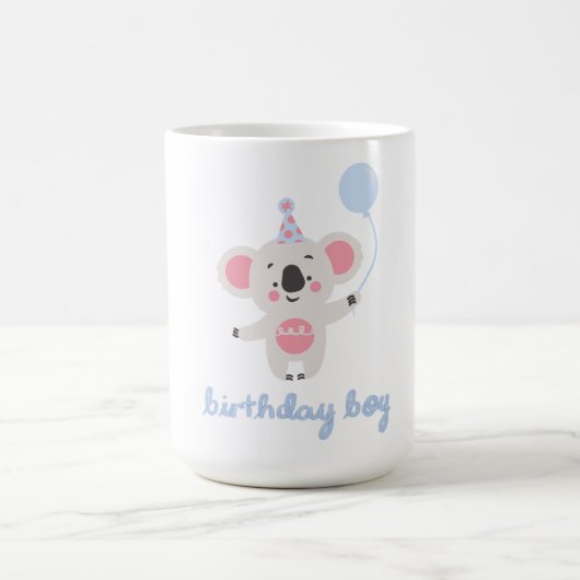 誕生日の男の子テディベア風船を持って コーヒーマグカップ (中央)
