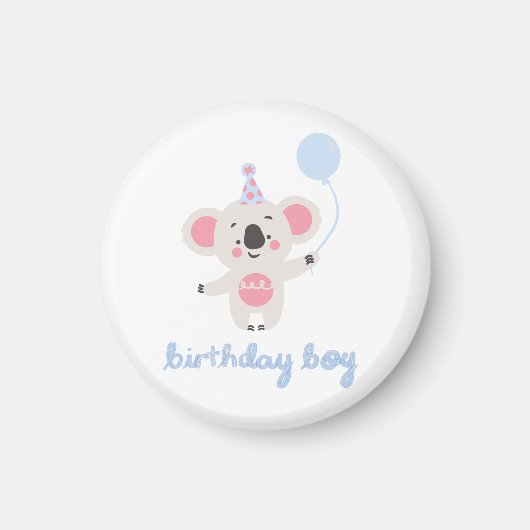 誕生日の男の子テディベア風船を持って マグネット (正面)