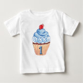 誕生日の男の子ブルーカップケーキ ベビーTシャツ (正面)