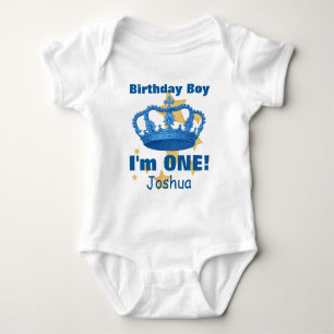 誕生日の男の子王冠の男の子は私がONE!名前をカスタムするV06N3 ベビーボディスーツ