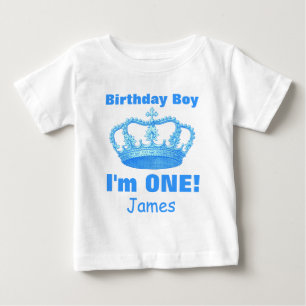誕生日の男の子王冠の男の子は私がONE!名前をカスタムするV06N ベビーTシャツ
