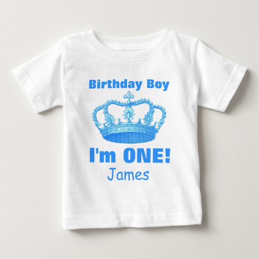 誕生日の男の子王冠の男の子は私がONE!名前をカスタムするV06N ベビーTシャツ (正面)
