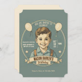 誕生日の男の子 ヴィンテージ 招待状 (正面/裏面)