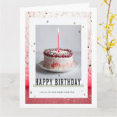 誕生日の白いケーキの写真カード カード (黄色い花)