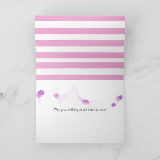 誕生日の白いデイジーオンピンクストライプ色 カード (内部)