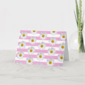 誕生日の白いデイジーオンピンクストライプ色 カード (正面)