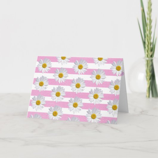 誕生日の白いデイジーオンピンクストライプ色 カード (正面)