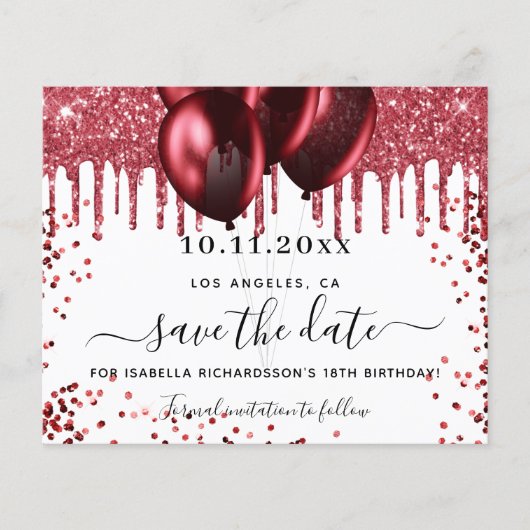 誕生日の白い赤いバルーン予算の保存日 (正面)