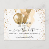 誕生日の白い金ゴールドバルーン日付を保存 案内ポストカード (正面)