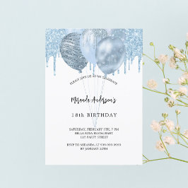 誕生日の白い青いバルーンのグリッター乾燥 招待状