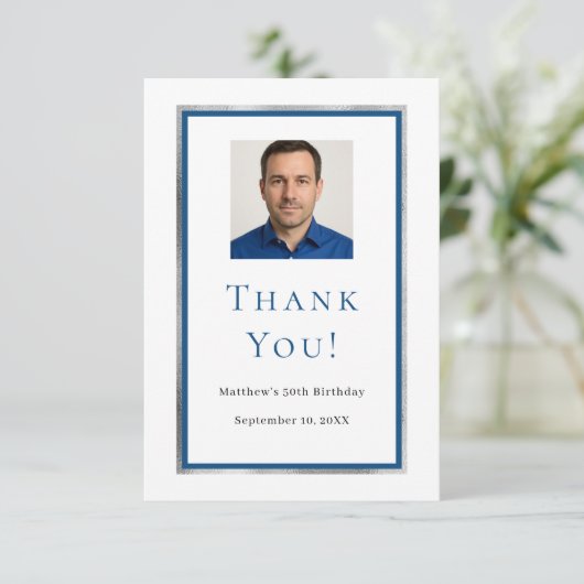 誕生日の白い青の写真 サンキューカード (スタンド正面)