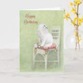 誕生日の白猫と枕の上のバラ カード (黄色い花)