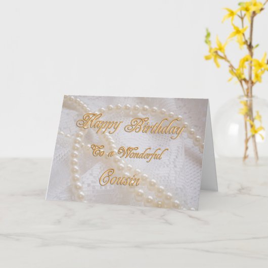 誕生日の真珠の付いたいとこのカード カード (黄色い花)