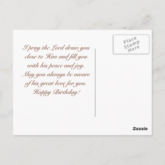 誕生日の祝福の祈り 素晴らしい山々のカスタム ポストカード (裏面)