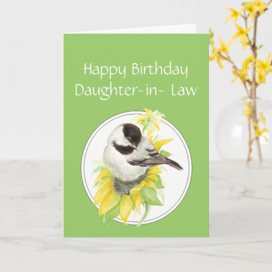 誕生日の義理の娘の《鳥》アメリカゴガラのヒマワリの鳥 カード (黄色い花)