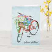 誕生日の自転車と花束 カード (黄色い花)