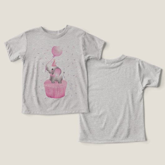 誕生日の至福：バルーンカップケーキ付き象 (デザイン正面&裏面)