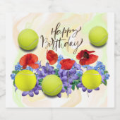 誕生日の花がたくさん咲くテニスボール スパークリングワインラベル (シングルラベル)