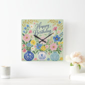 誕生日の花のトリオ スクエア壁時計 (ホーム)