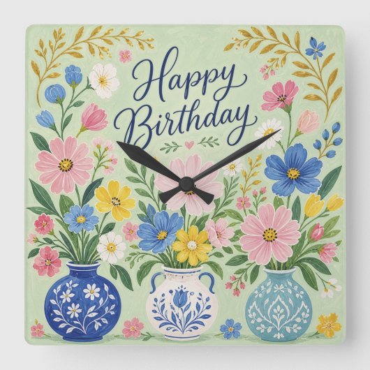 誕生日の花のトリオ スクエア壁時計 (正面)