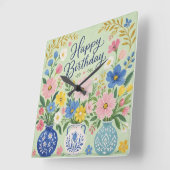 誕生日の花のトリオ スクエア壁時計 (傾斜)