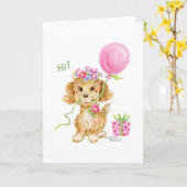 誕生日の花の子犬あなたはとても甘い カード (黄色い花)