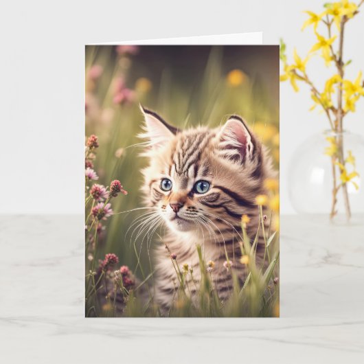 誕生日の花の子猫 カード (黄色い花)