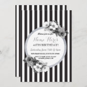 誕生日の花の白黒の銀のストライプの招待 招待状 (正面/裏面)