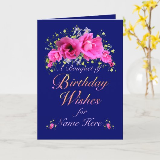 誕生日の花束と願い カード (黄色い花)