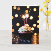 誕生日の花火入りチョコレートカップケーキ カード (黄色い花)