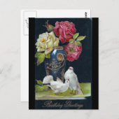 誕生日の花瓶とハト ポストカード (正面/裏面)