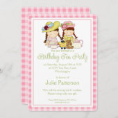 誕生日の茶パーティの招待状の小さな女の子のピンク2 招待状 (正面/裏面)